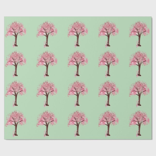 Papel De Presente Padrão de Árvores Rosa (Aberto)