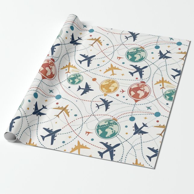 Papel De Presente Padrão de Aviação de Viagens Globais (2) (Desenrolado)