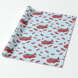 Papel De Presente Padrão de avião vermelho e azul