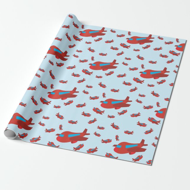 Papel De Presente Padrão de avião vermelho e azul (Desenrolado)