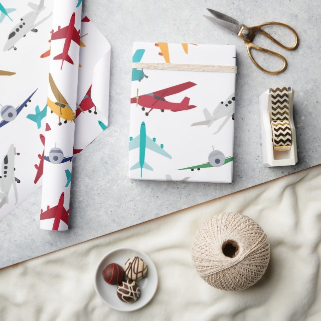 Papel De Presente Padrão de aviões coloridos (Artesanato)