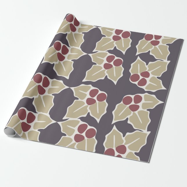 Papel De Presente Padrão de Azevinho  (Desenrolado)