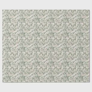Papel De Presente Padrão de Azevinho de Festa com Aquarela em Verde