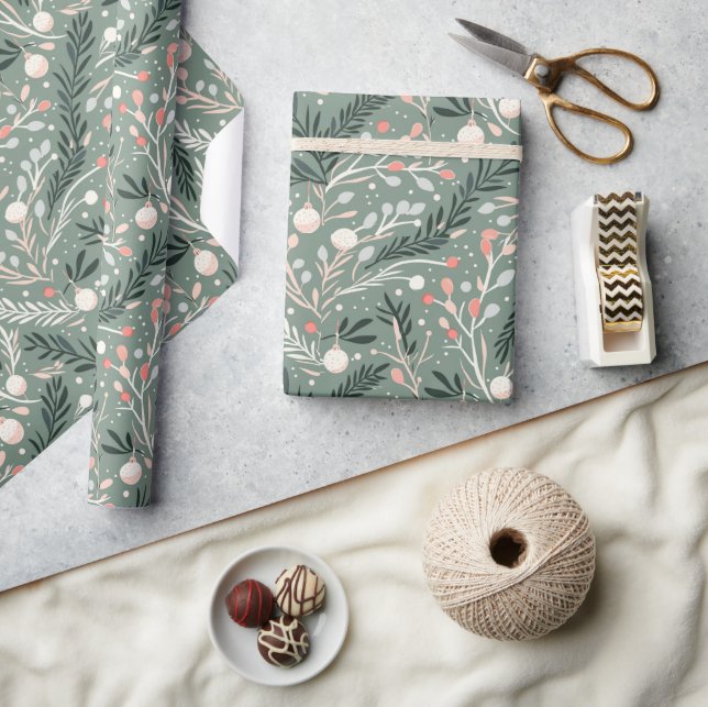 Papel De Presente Padrão de Azevinho de Natal (Artesanato)