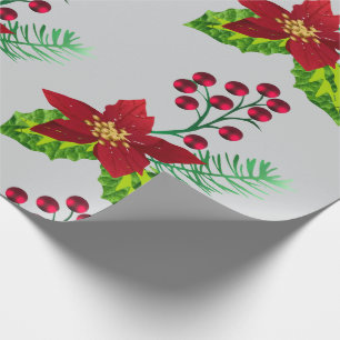 Papel De Presente Padrão de Azevinho e Poinsettia
