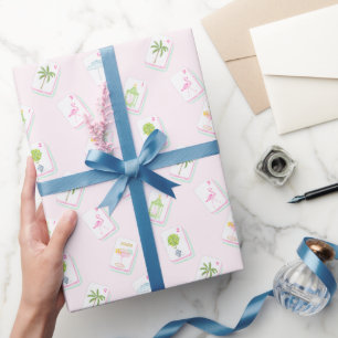 Papel De Presente Padrão de Azulejo de Mah Jongg Rosa Elegante