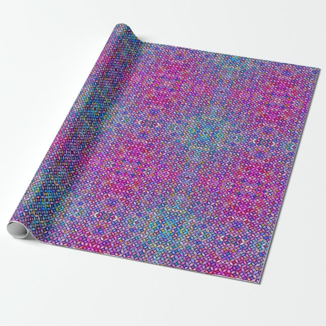 Papel De Presente Padrão de Azulejo do mosaico Roxo e Boho Verde Azu (Desenrolado)
