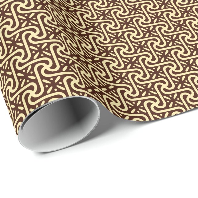 Papel De Presente Padrão de azulejo egípcio, chocolate marrom e bron (Ponta do rolo)