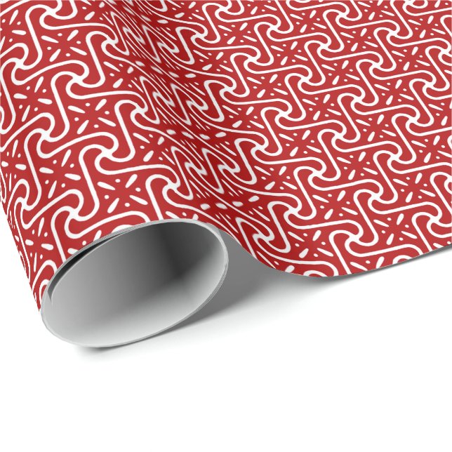 Papel De Presente Padrão de azulejo egípcio, vermelho escuro e branc (Ponta do rolo)