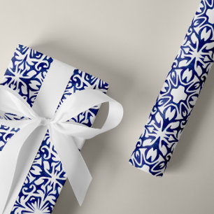 Papel De Presente Padrão de Azulejo Espanhol de Cor Azul e Branca