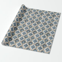 Padrão de Azulejo Espanhol Dourado Azul Trevo