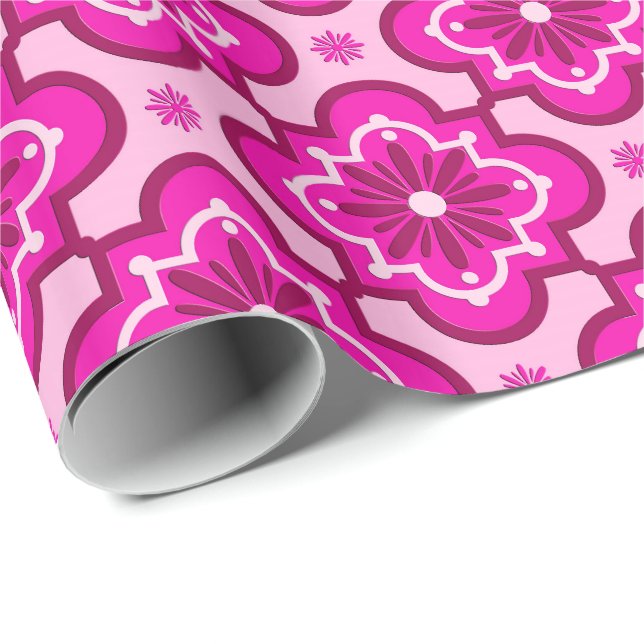 Papel De Presente Padrão de azulejo marroquino - Rosa Fúchsia (Ponta do rolo)