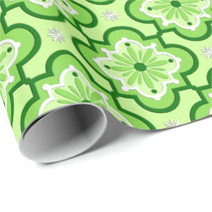 Papel De Presente Padrão de azulejo marroquino - Verde limão