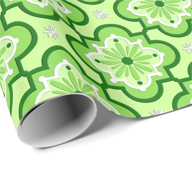 Papel De Presente Padrão de azulejo marroquino - Verde limão (Ponta do rolo)