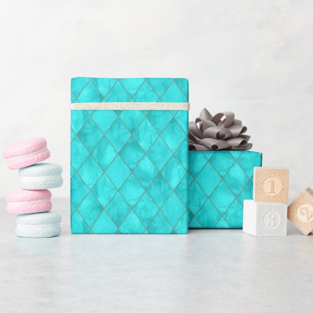 Papel De Presente Padrão de Azulejo Turquoise Diamond - Marrocos Zel (Chá de bebê)