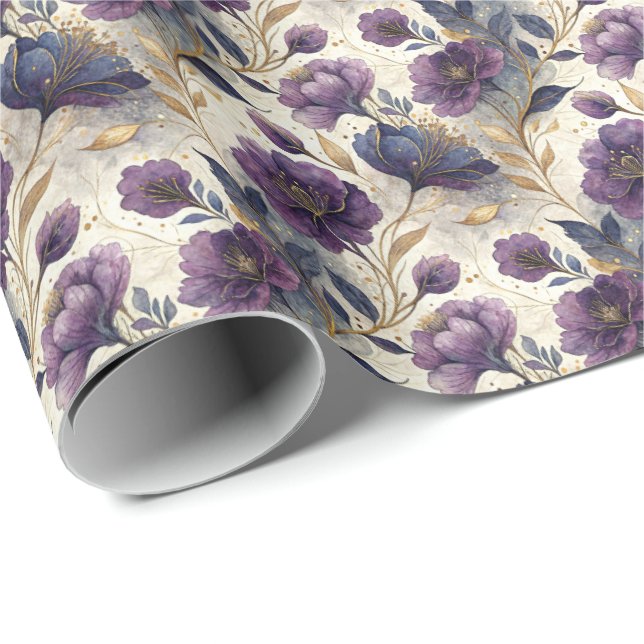 Papel De Presente Padrão de azulejos florais de tinta alcoólica de l (Ponta do rolo)