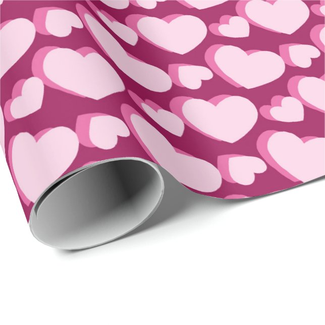 Papel De Presente Padrão de azulejos fofos corações rosa  (Ponta do rolo)
