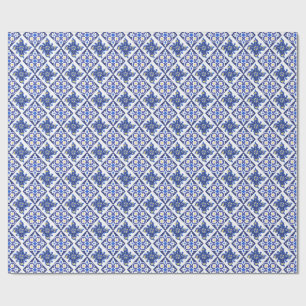 Papel De Presente Padrão de Azulejos Italianos Amarelos Azuis Chuvei