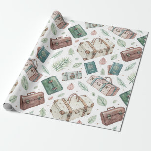 Papel De Presente Padrão de Bagagem de Viagem Vintage (1)