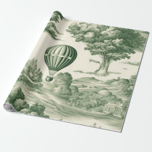 Papel De Presente Padrão de Balão de Vila Toile Verde Parisiense