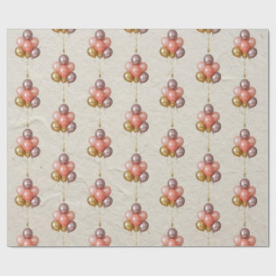 Papel De Presente Padrão de Balão Rosa Coral Dourado
