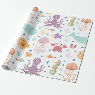 Papel De Presente Padrão de Baleia Debaixo do Mar
