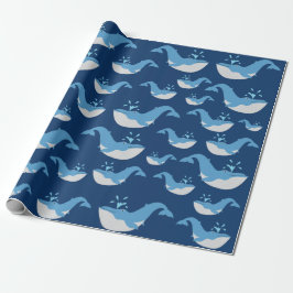 Papel De Presente Padrão de Baleia do Oceano Azul Profundo