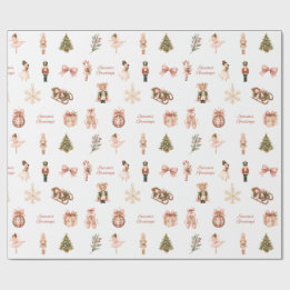 Papel De Presente Padrão de Ballet de Nozquebrador com Aquarela Rosa