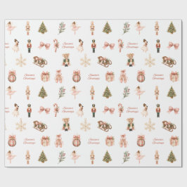 Papel De Presente Padrão de Ballet de Nozquebrador com Aquarela Rosa