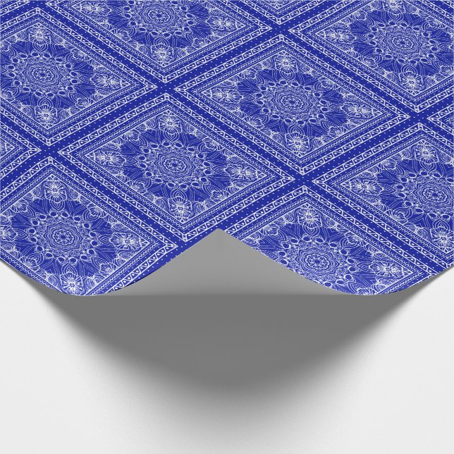 Papel De Presente padrão de bandana azul e branca (Ponta)