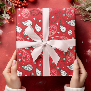 Papel De Presente Padrão de Bandana Paisley Vermelho e Branco Person