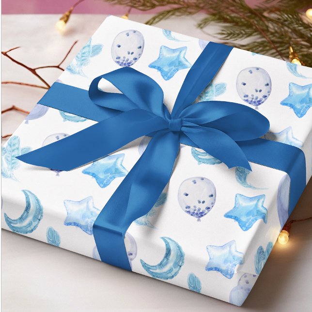 Papel De Presente Padrão de Bebê-Boho Balão Azul-Cura Cura (Criador carregado)