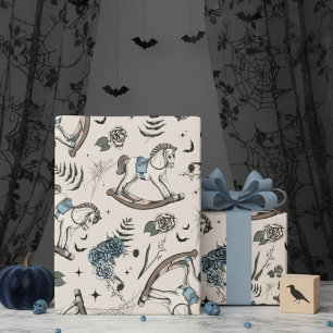 Papel De Presente Padrão de bege do cavalo de Rocking Floral Vintage