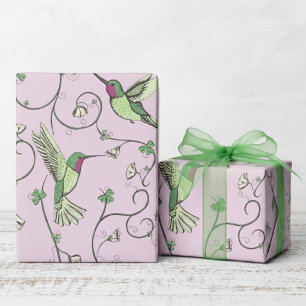 Papel De Presente Padrão de Beija-flor de Trevo de Lilás
