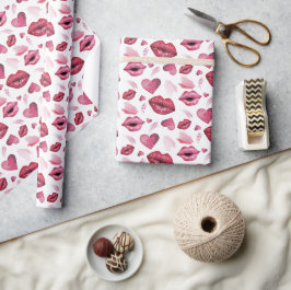 Papel De Presente Padrão de Beijos e Corações Aquarela