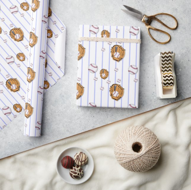 Papel De Presente Padrão de Beisebol e Luvas (Artesanato)