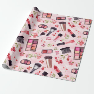 Papel De Presente Padrão de Beleza de Maquiagem Aquarela com Flores 