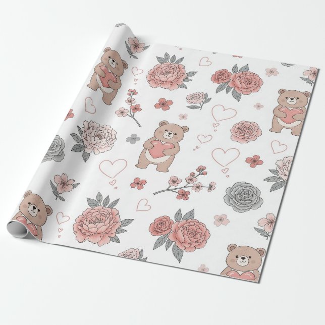 Papel De Presente Padrão de Berçário de Urso de Pelúcia Pastel (Desenrolado)