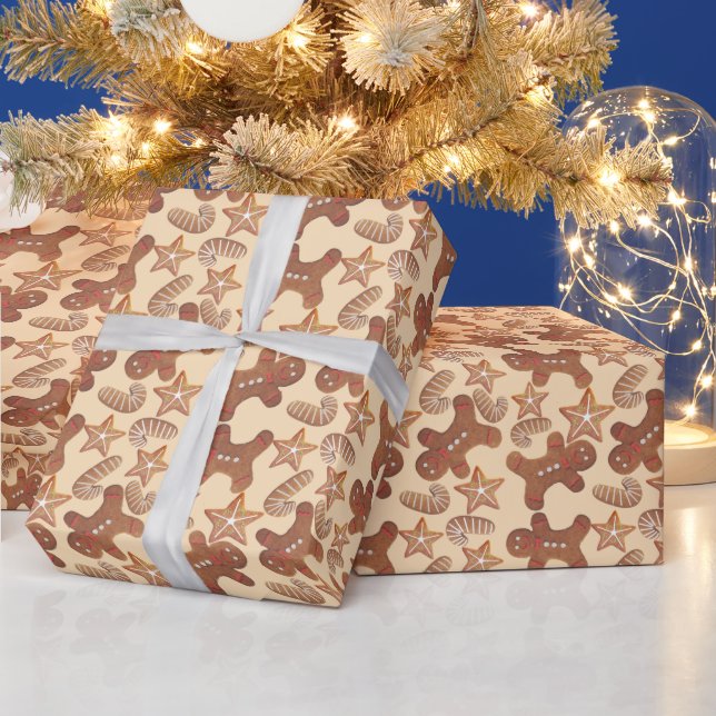 Papel De Presente Padrão de Biscoito de Gengibre de Natal (Feriados)