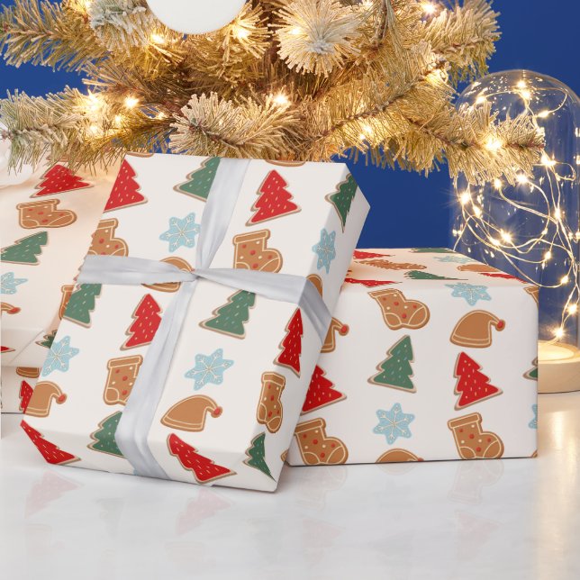 Papel De Presente Padrão de Biscoitos Coloridos Fofos Natal (Feriados)
