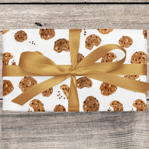 Papel De Presente Padrão de Biscoitos com Chips de Chocolate em Aqua
