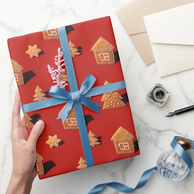 Papel De Presente Padrão de biscoitos de gengibre em forma de árvore (Presentear)