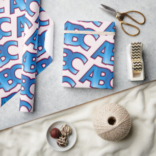 Papel De Presente Padrão de Bloco Alfabético ABC Azul