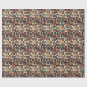 Papel De Presente Padrão de Blocos de Madeira Coloridos Rústicos