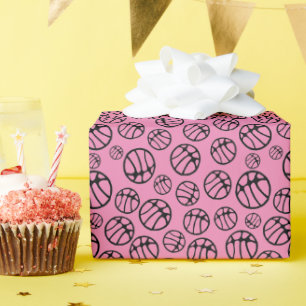 Papel De Presente Padrão de Bola de Basquete Rosa Nome