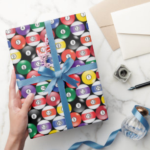 Papel De Presente Padrão de Bola de Bilhares Sólidos e Stripe