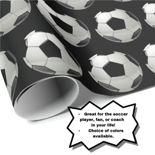 Papel De Presente Padrão de Bola de Futebol Divertido em Preto