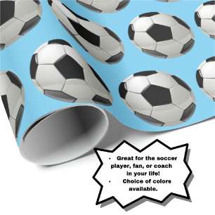 Papel De Presente Padrão de Bola de Futebol Divertido no Azul Pó