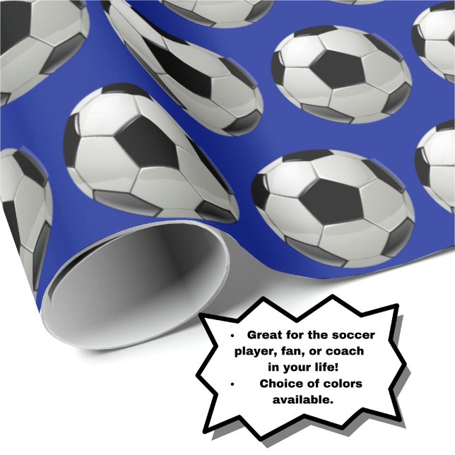 Papel De Presente Padrão de Bola de Futebol Divertido no Papel Azul (Personalize your gift with this fun soccer ball pattern wrapping paper!)