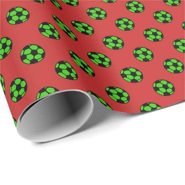 Papel De Presente Padrão de Bola de Futebol Verde (Ponta do rolo)